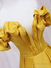 Yellow A-line Satin Long Prom Dress, Yellow Formal Dress