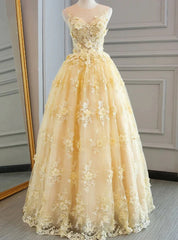 Yellow Tulle 3D Flower Prom Dresses