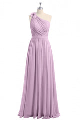 Dusty Purple One-Shoulder Backless A-Line Long Bridesmaid Dress