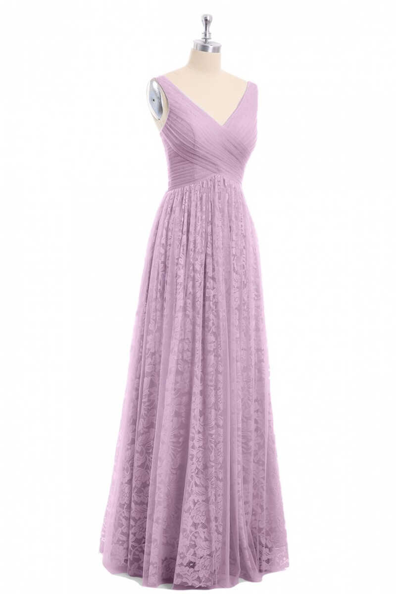 Dusty Purple Chiffon Jacquard V-Neck A-Line Long Bridesmaid Dress