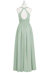 Sage Green V-Neck Backless A-Line Bridesmaid Dress