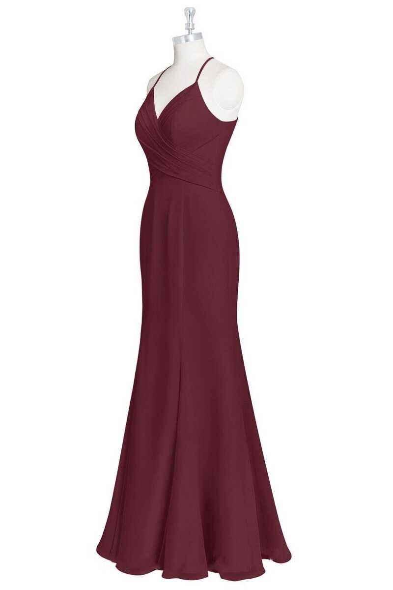 Burgundy Chiffon Cross-Back Mermaid Long Bridesmaid Dress