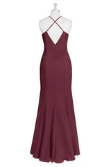 Burgundy Chiffon Cross-Back Mermaid Long Bridesmaid Dress