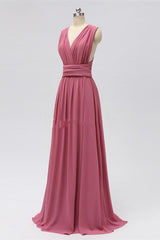 Dusty Rose Chiffon Wrap A-Line Long Bridesmaid Dress