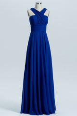 Royal Blue A-line Chiffon Long Convertible Bridesmaid Dress