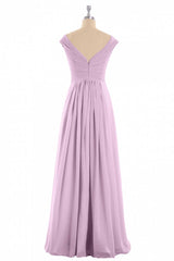 Dusty Purple Chiffon V-Neck Backless A-Line Long Bridesmaid Dress