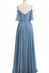 Dusty Blue Chiffon Cold-Shoulder A-Line Bridesmaid Dress