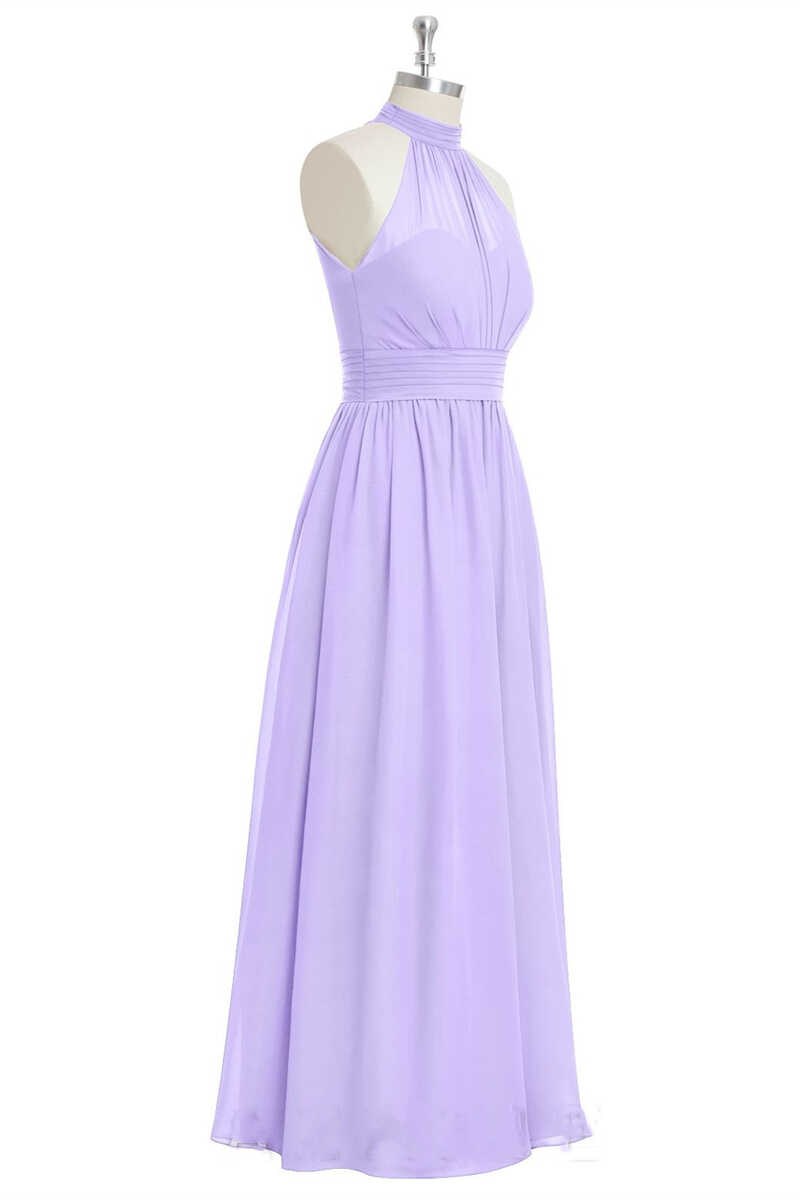 Lavender Chiffon Halter Long Bridesmaid Dress