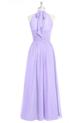 Lavender Chiffon Halter Long Bridesmaid Dress