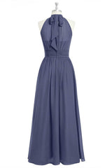 Lavender Chiffon Halter Long Bridesmaid Dress