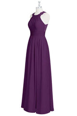 Magenta Chiffon Halter Cutout Back Long Bridesmaid Dress