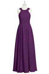 Magenta Chiffon Halter Cutout Back Long Bridesmaid Dress