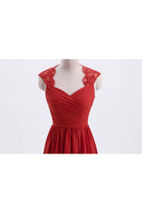 Elegant Red Chiffon Pleated A-line Long Bridesmaid Dress