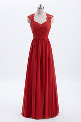 Elegant Red Chiffon Pleated A-line Long Bridesmaid Dress