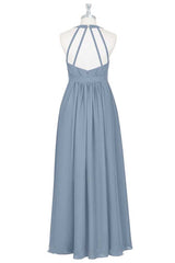 Dusty Blue Halter Backless Maternity Bridesmaid Dress