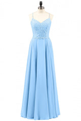 Light Blue Sweetheart Lace-Up A-Line Long Bridesmaid Dress