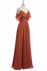 Rust Orange Straps Ruffled A-Line Bridesmaid Dress