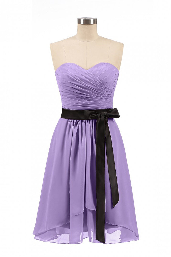 Lavender Strapless Tie-Side Short Bridesmaid Dress