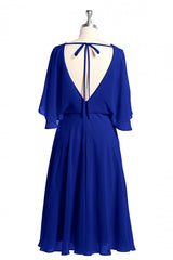 Royal Blue Long Sleeve Blouson-Style Bridesmaid Dress