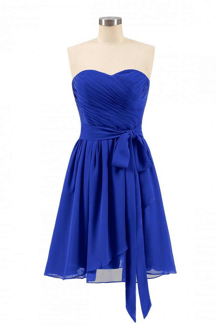 Royal Blue Sweetheart Tie-Side Short Bridesmaid Dress