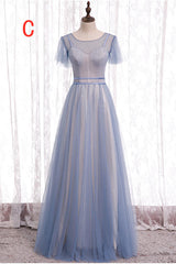 Elegant A-Line Dusty Blue Bridesmaid Dress