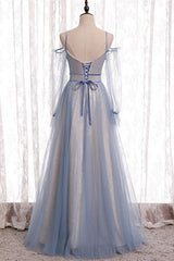 Elegant A-Line Dusty Blue Bridesmaid Dress