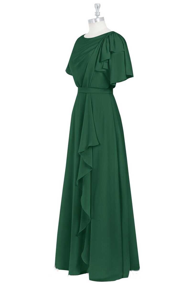 Hunter Green Chiffon Ruffled Long Bridesmaid Dress