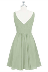 Sage Green Chiffon A-Line Short Bridesmaid Dress