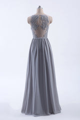 Silve Chiffon A-line Ruffles Long Bridesmaid Dress