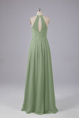 Elegant Keyhole Halter Lace Long Bridesmaid Dresses