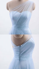 One Shoulder Sweetheart Ice Blue Bridesmaid Dress