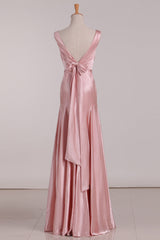 V-Neck Pink Tie Back Mermaid Bridesmaid Dress