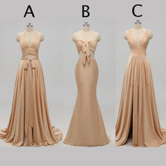 Elegant A-Line Sexy V Neck Gold Long Modest Side-Slit Bridesmaid Dress