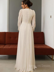 A-Line/Princess Jewel Floor-Length Chiffon Wedding Dresses