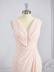 A-Line/Princess V-neck Sweep Train Chiffon Bridesmaid Dresses