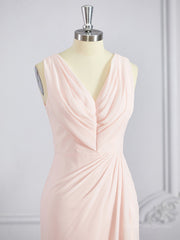 A-Line/Princess V-neck Sweep Train Chiffon Bridesmaid Dresses