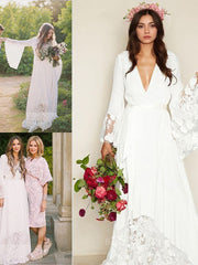 A-Line/Princess V-neck Sweep Train Chiffon Wedding Dresses With Belt/Sash