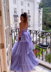 A Line Sweetheart Sleeveless Long Floor Length Tulle Prom Dress With Ruffles