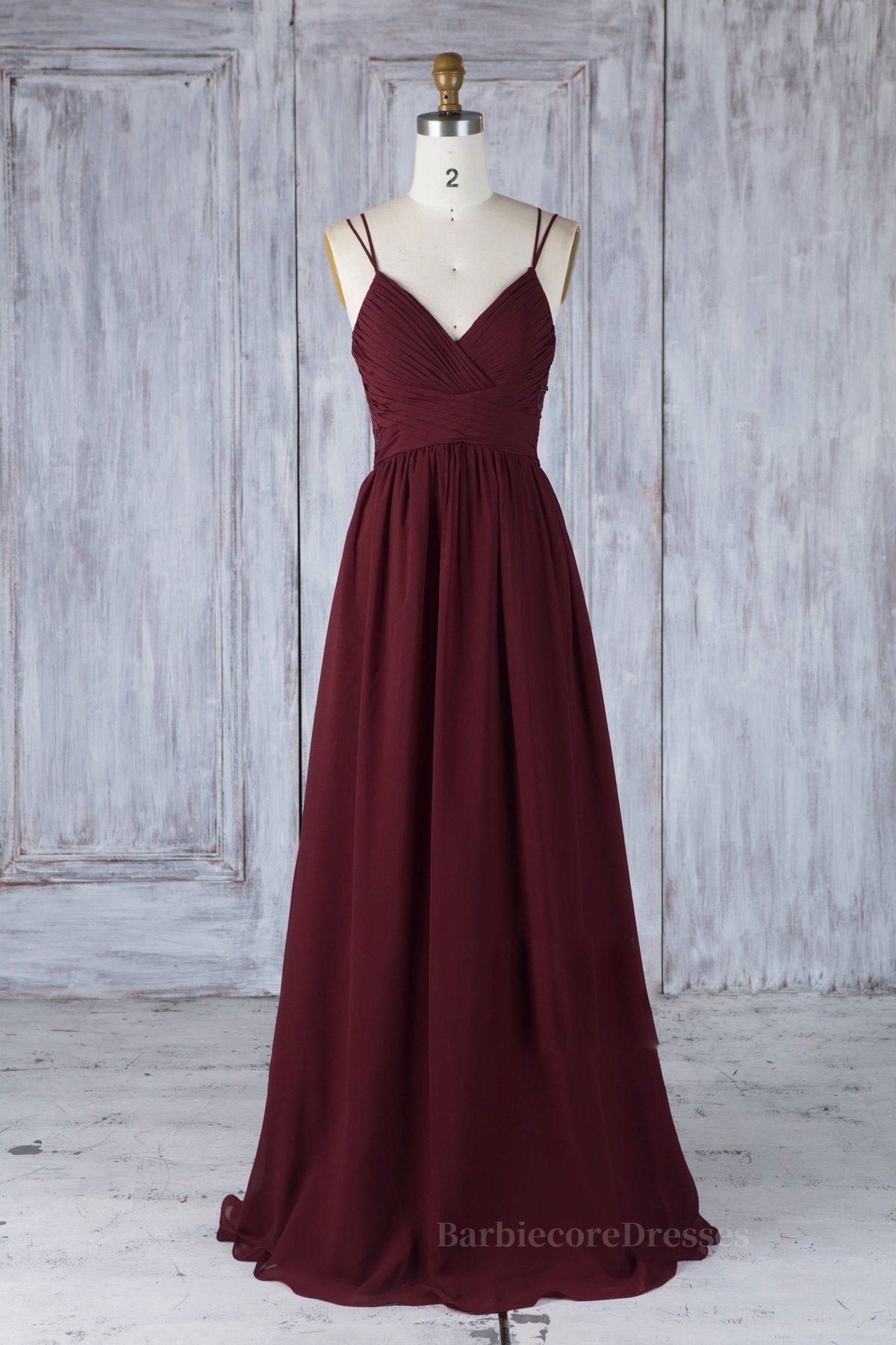 A Line V Neck Burgundy Chiffon Long Prom Dress with Lace Back, V Neck Lace Back Burgundy Formal Graduation Evening Dress