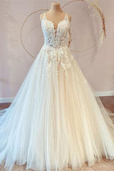 Classy Long Princess Sweetheart Tulle Appliques Lace Wedding Dresses