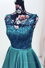 Elegant V Neck Green Lace Long Prom Dress, Green Lace Formal Graduation Evening Dress