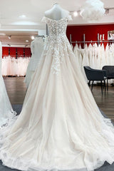 Gorgeous Long A-line Off-the-shoulder Tulle Lace Ruffles Wedding Dress