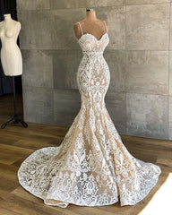 Gorgeous Long Mermaid Sweetheart Spaghetti-straps Lace Wedding Dresses