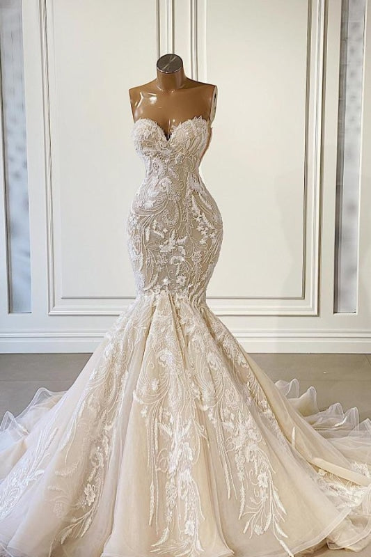 Ivory Sweetheart Strapless Long Mermaid Wedding Dress