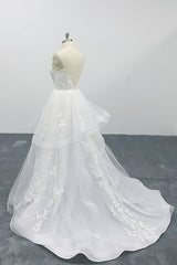 Long A-line Sweetheart Appliques Spaghetti Strap Tulle Wedding Dress