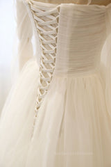 Long Sleeves White Tulle Prom Wedding Dresses, Long Sleeves White Tulle Formal Evening Dresses