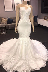 Modern Strapless Lace Appliques Mermaid Wedding Bridal Gowns New Arrival