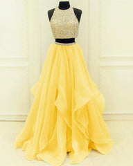 Sequins Beaded Organza Layered Two Piece Ball Gowns Prom Dress,Wedding Party Dress