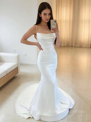 Sheath/Column Bateau Court Train Stretch Crepe Wedding Dresses