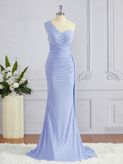 Sheath/Column One-Shoulder Sweep Train Jersey Bridesmaid Dresses